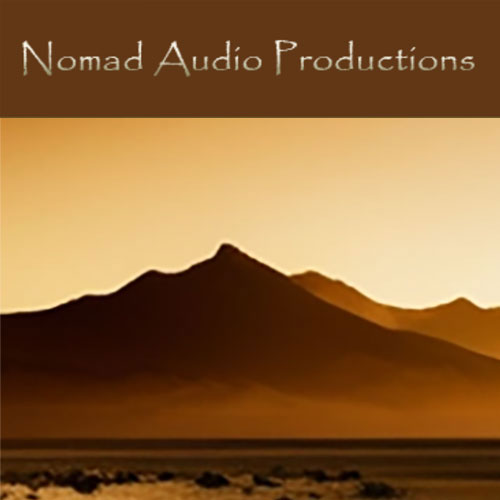 Nomad Audio Productions logo floating over a desert landscape.